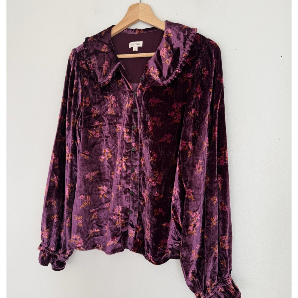 Pilcro Anthropologie Keira Collared Velvet Button-Front Blouse - Picture 6 of 9